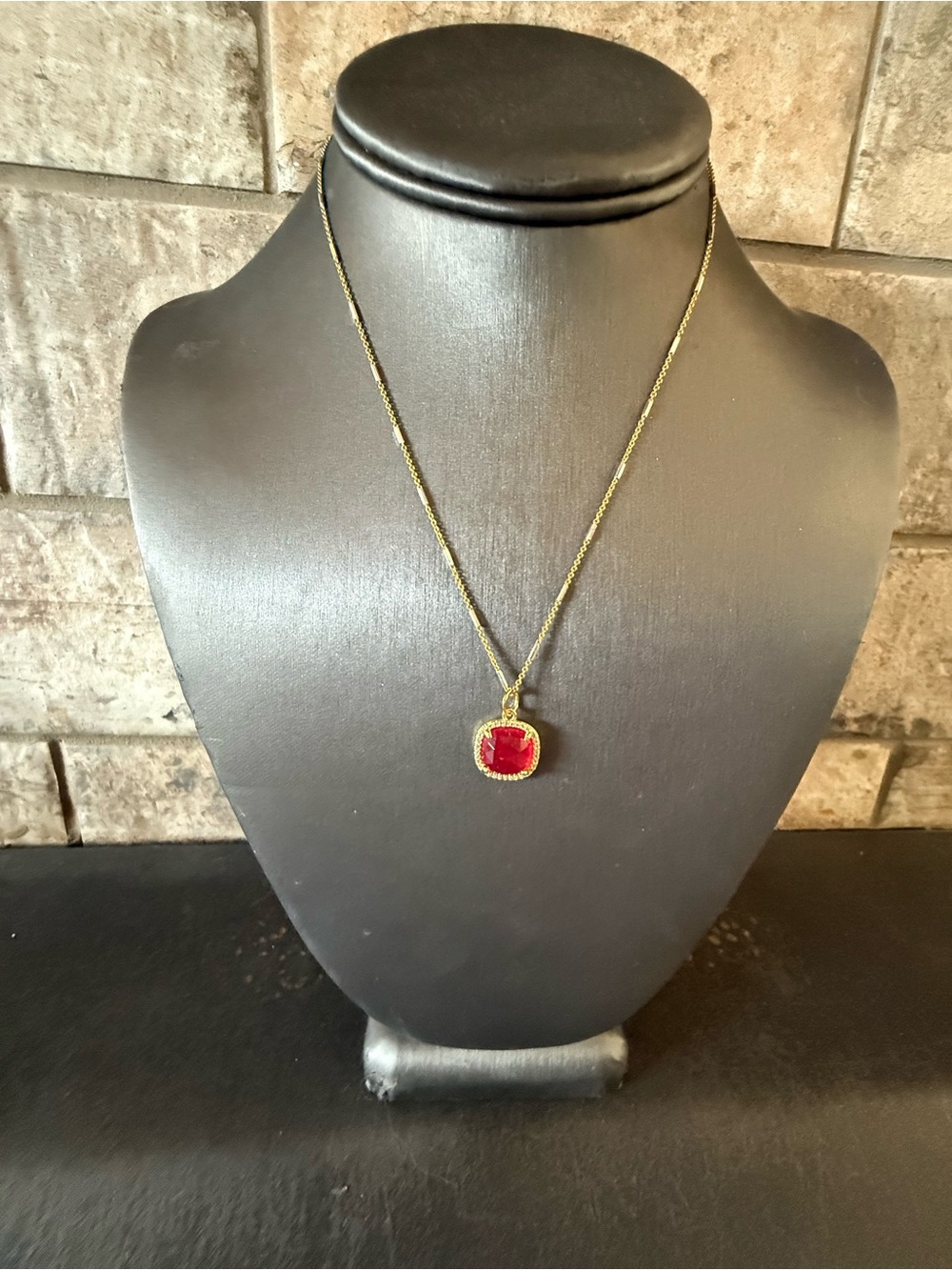 Freida Rothman Sterling Silver Necklace with Red Gem Pendant